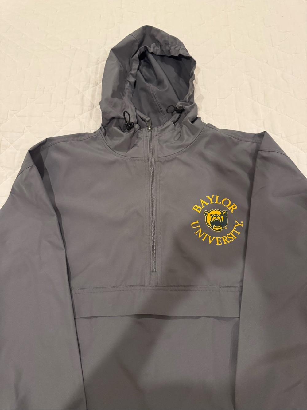 Champion Gray Hooded Rain Anorak with Yellow Baylor Logo
